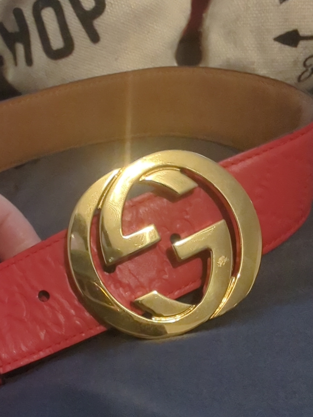 Authentic Red Gucci Guccisma GG Belt - Picture 2 of 4